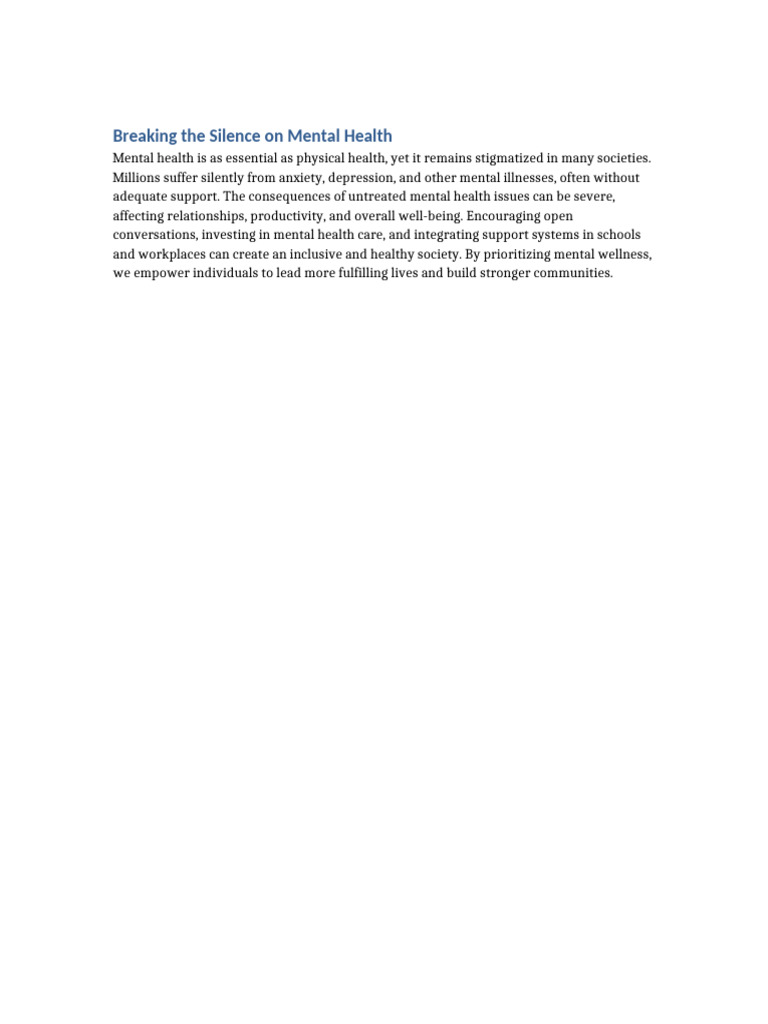 Essay 2 Breaking The Silence On Mental | PDF