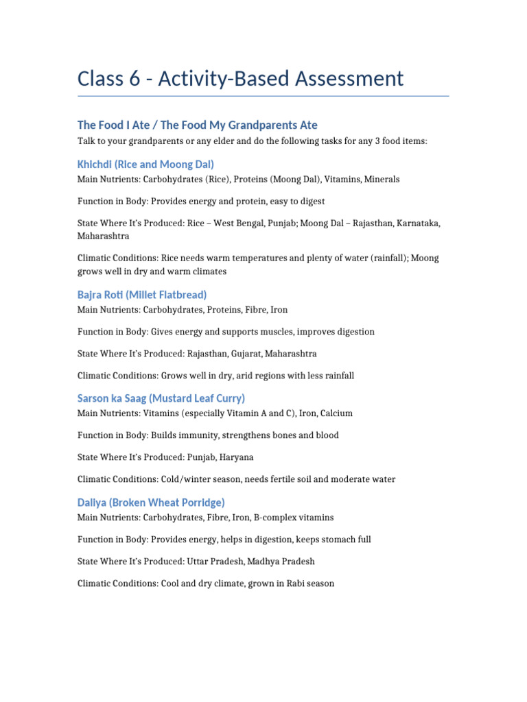 Class6 Food Assignment | PDF