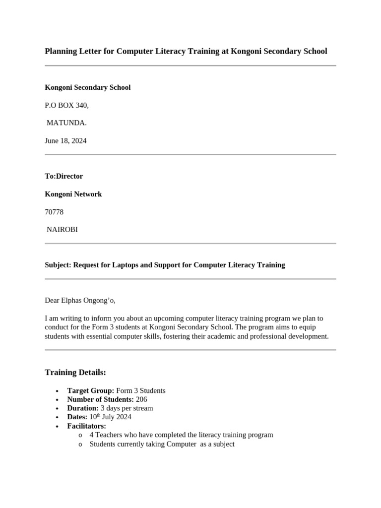 Computer Literacy Training Request | PDF