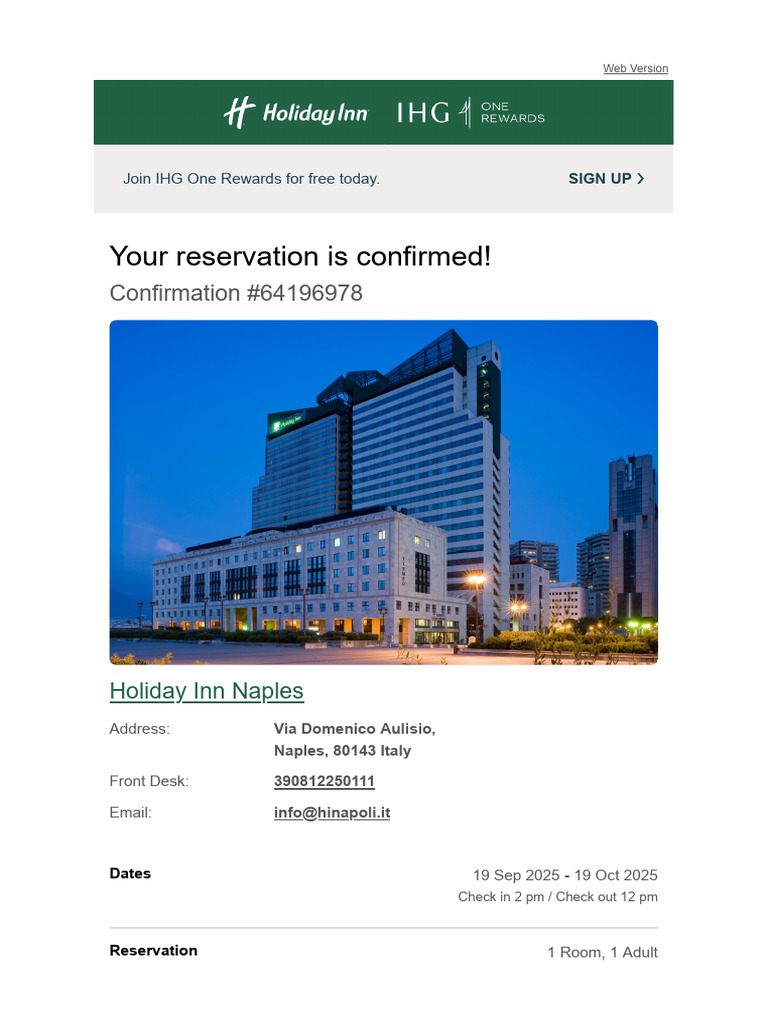 Holiday Inn Naples Reservation Details | PDF