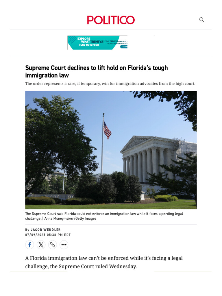 Supreme Court Declines To Lift Hold On Florida's Tough Immigrati | PDF ...
