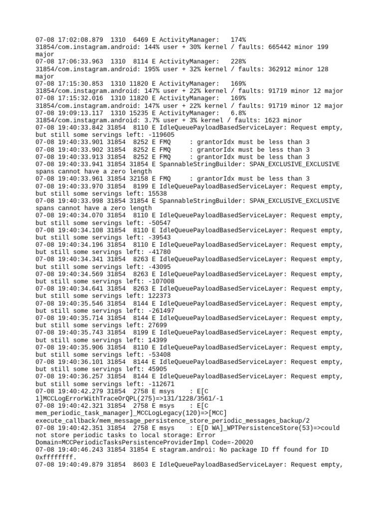 Instagram Android Error Log Analysis | PDF | Computing | Software ...