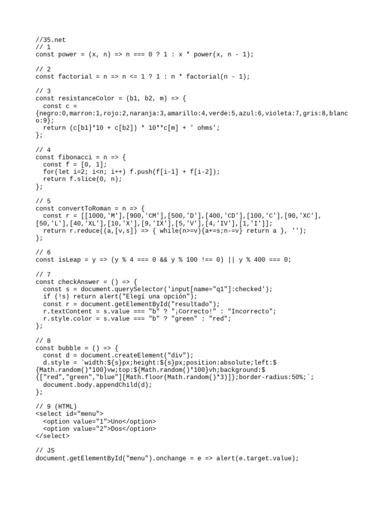 Funciones JavaScript Esenciales y Ejemplos | PDF | Programación de ...