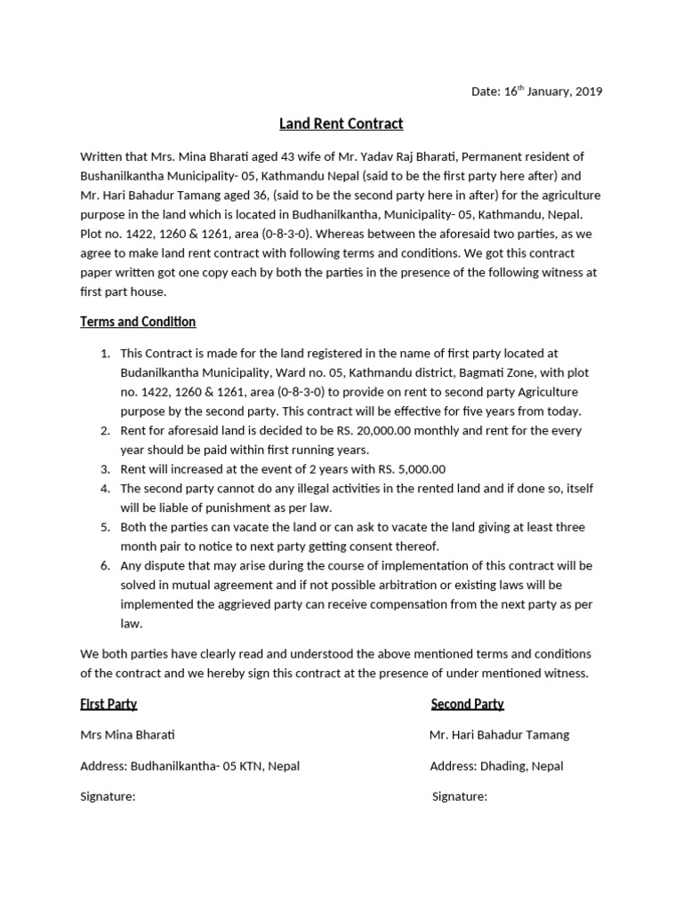 Sample Land Rent Agreement5 | PDF | Private Law