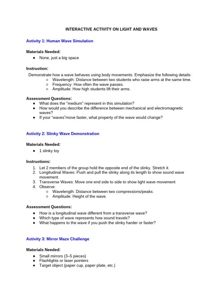 Engaging Activities on Light and Waves | PDF | Waves | Light