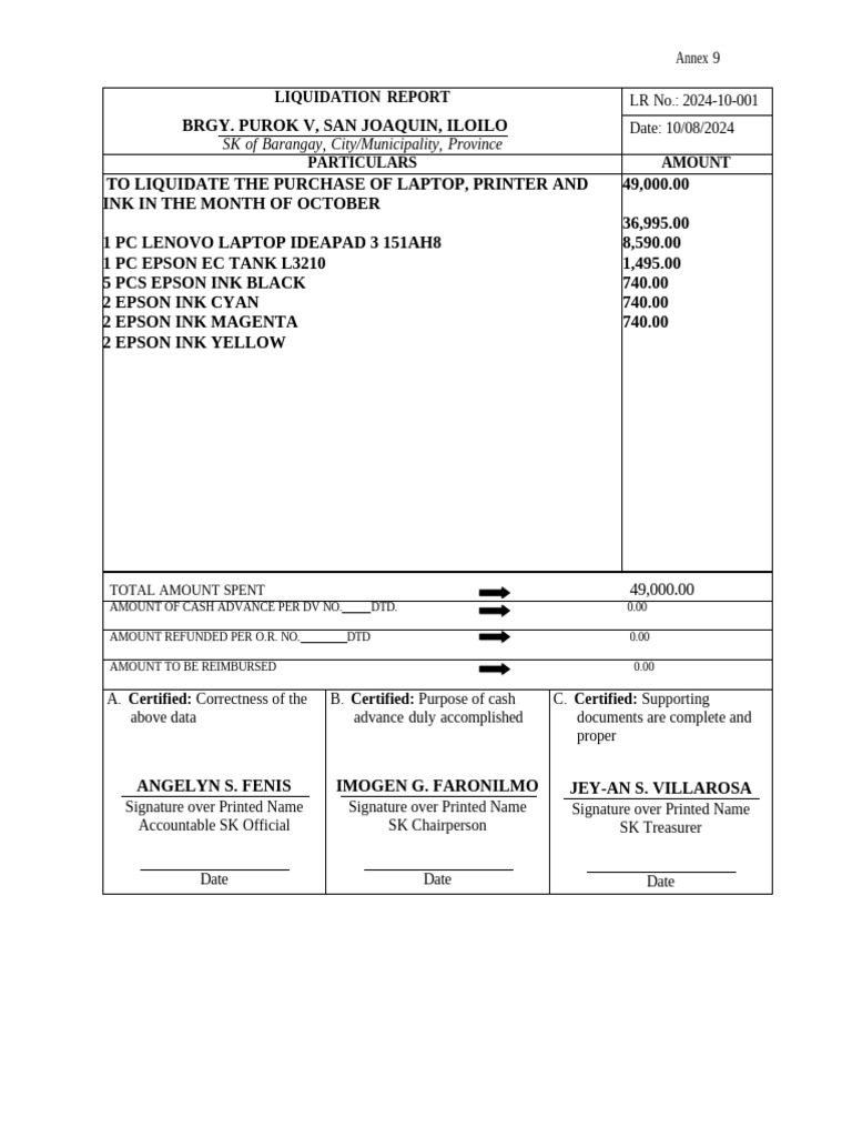 Liquidation Report for SK Purchases | PDF