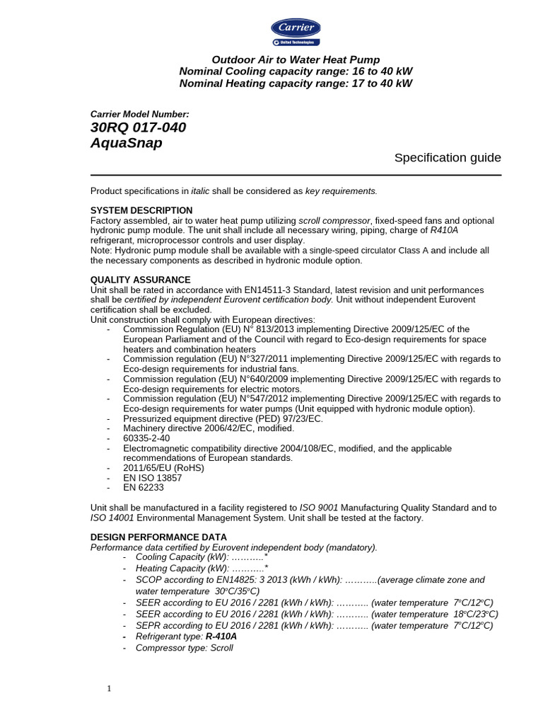 30RQ 017 - 040 - Specs - en - 2018-04 | PDF | Heat Exchanger | Air ...