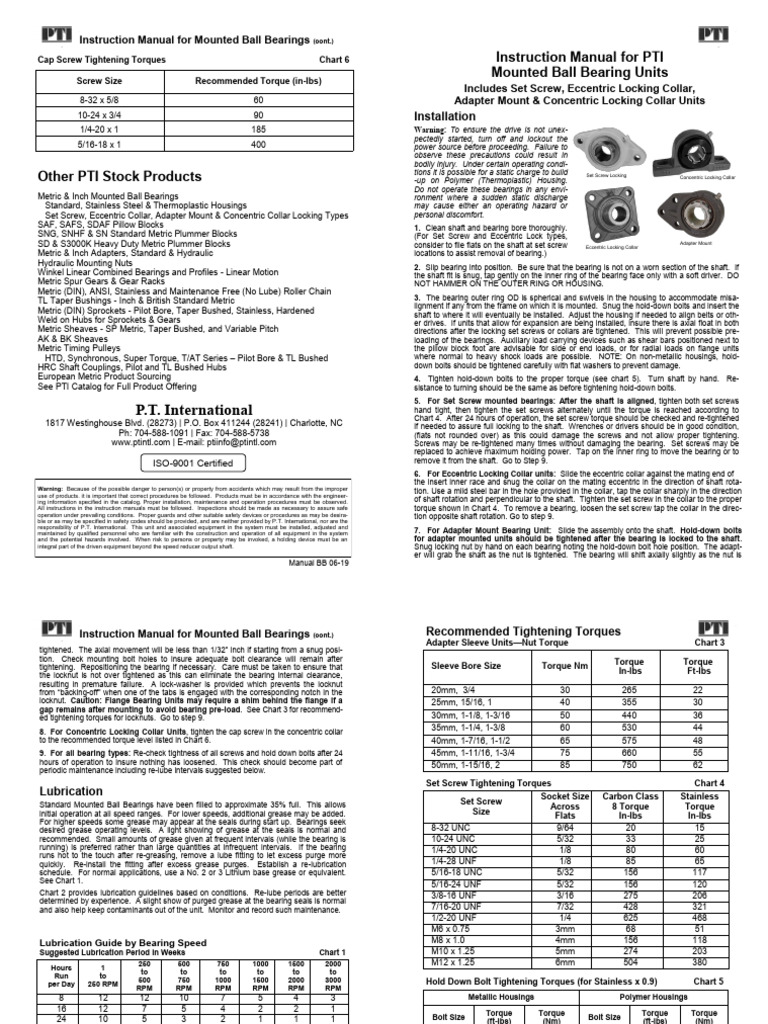 Ball Bearing Instruction Manual 07 19 | PDF | Screw | Bearing (Mechanical)