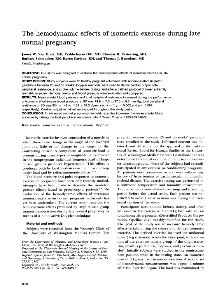 Hemodynamic Effects of Isometric Exercise in Pregnancy | PDF ...