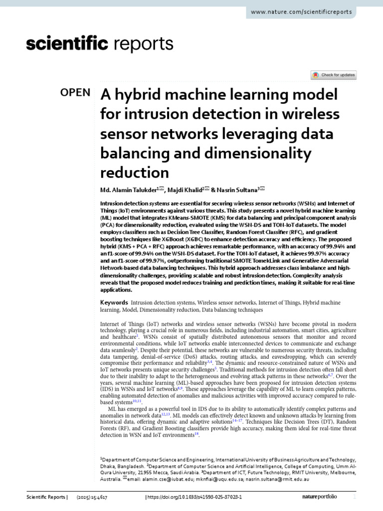 A Hybrid Machine Learning Model For Intrusion Detection in Wireless ...