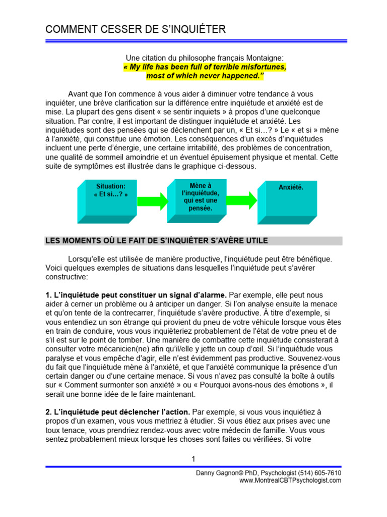 Cesser de s'inquiéter efficacement | PDF | Anxiété | Santé mentale