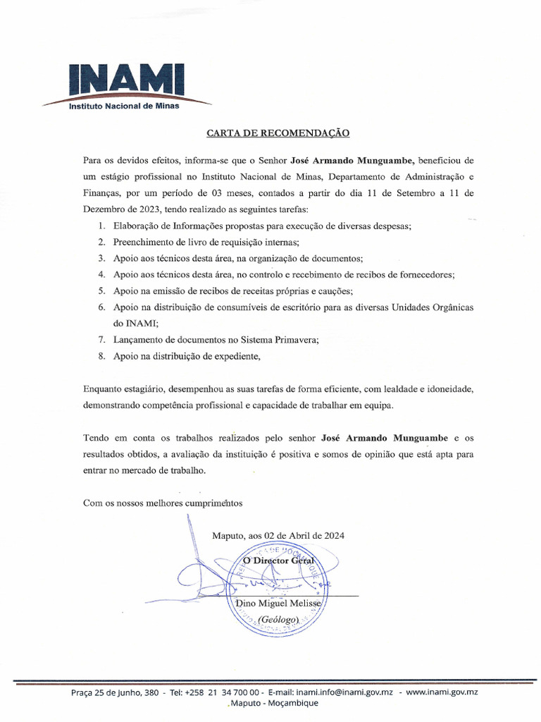 Carta de Recomendação INAMI | PDF