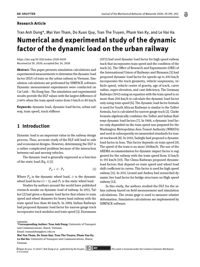 Dynamic Load Factor Study in Urban Railways | PDF | Deformation ...