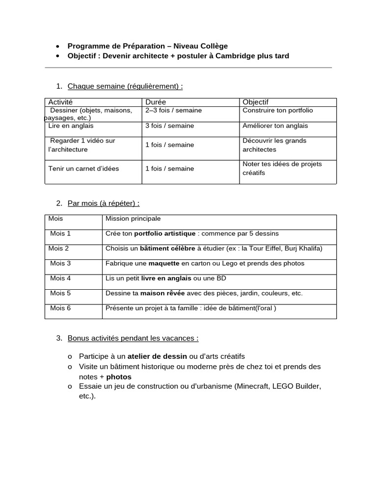 Programme de Préparation à l'Architecture | PDF