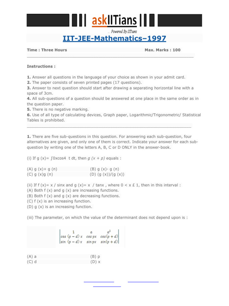 IIT JEE Mathematics Paper 1997 | PDF | Pi | Mathematics