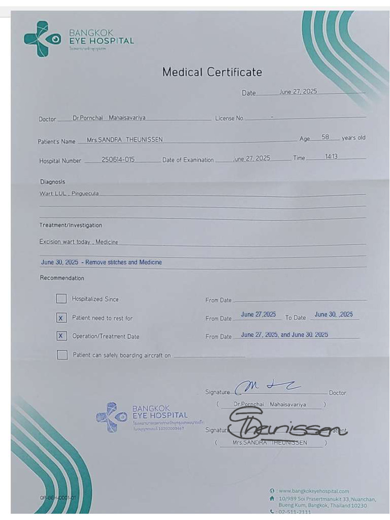 Medical Certificate - Eye Hospital | PDF