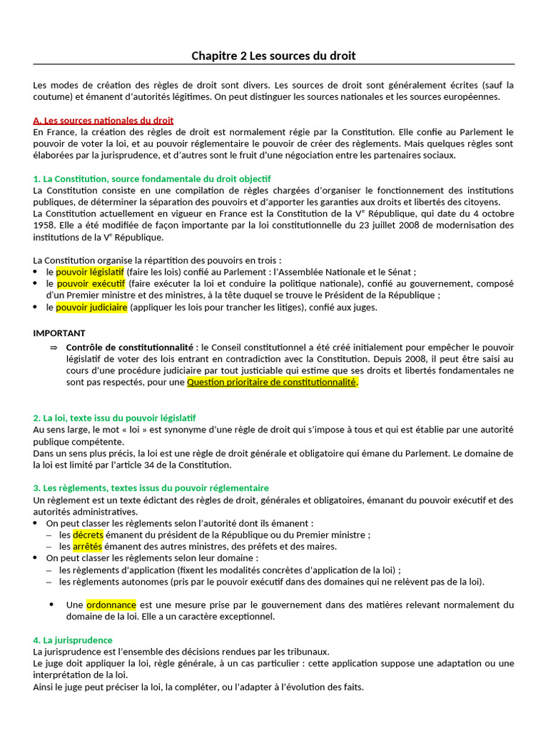 Sources du droit en France et Europe | PDF | Loi | Constitution