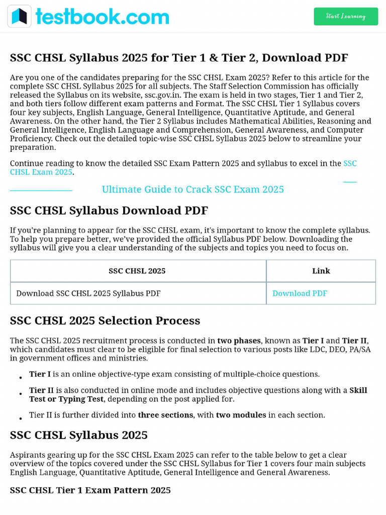 SSC CHSL Syllabus 2025 For Tier 1 & Tier 2, Download PDF | PDF