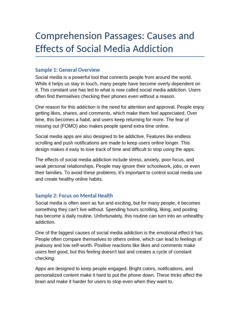 Causes and Effects of Social Media Addiction | PDF | Social Media ...