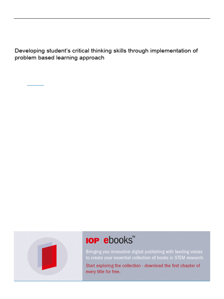 Enhancing Critical Thinking Via Pbl Pdf Critical Thinking Learning