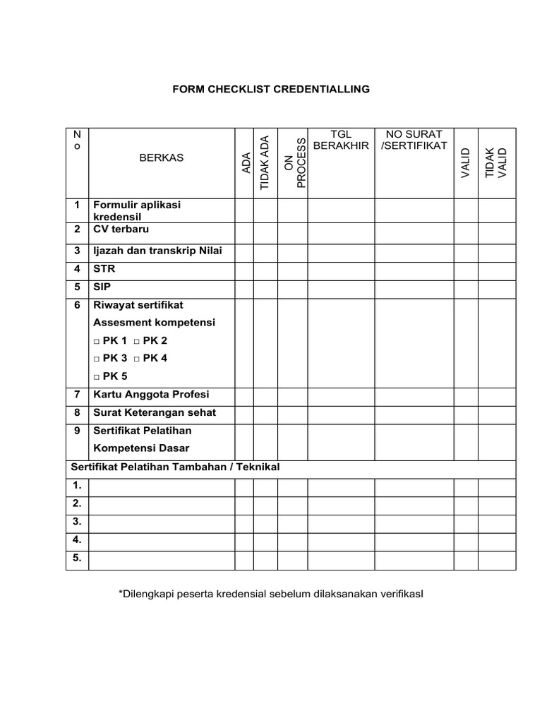 Checklist Proses Recredentialling | PDF