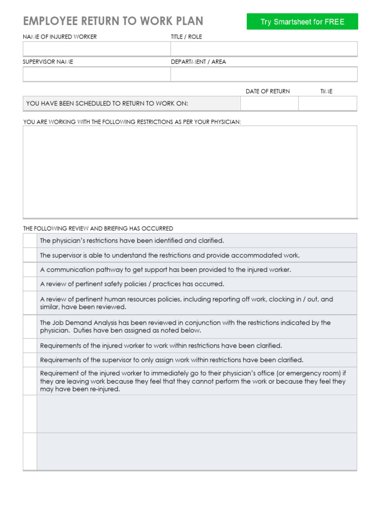 IC Employee Return To Work Plan Template 10691 PDF | PDF | Business