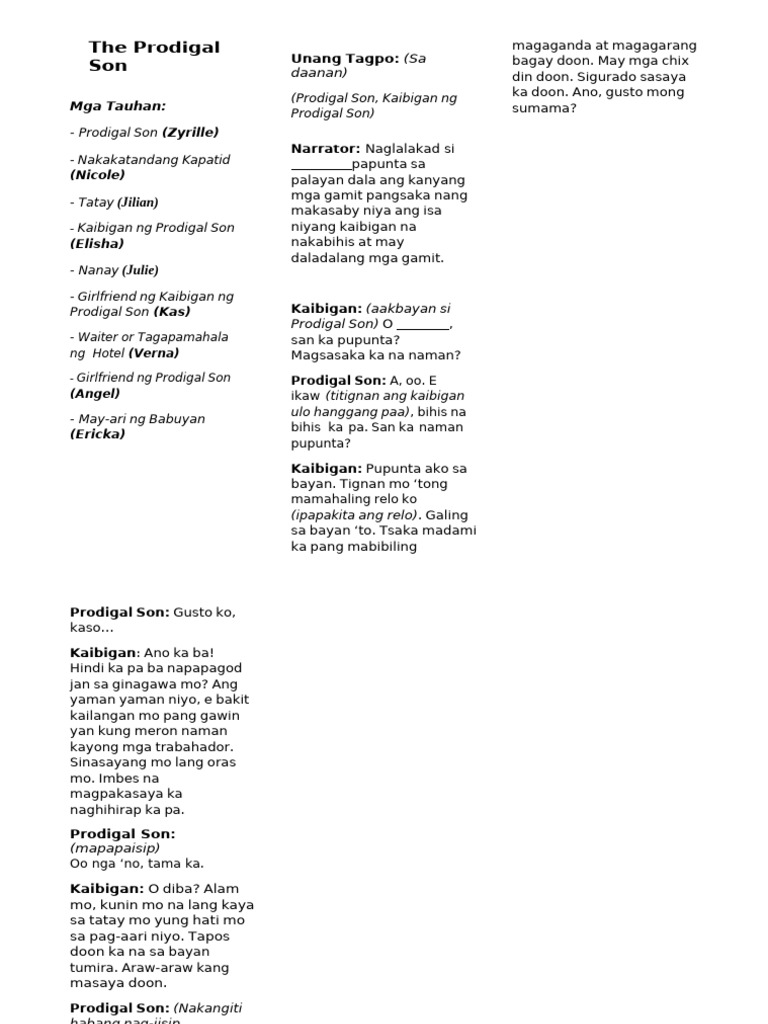 The Prodigal Son Script Tagalog Compress | PDF
