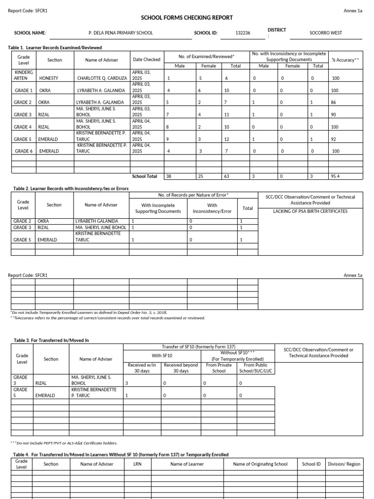 School Forms Checking Report 2025 | PDF