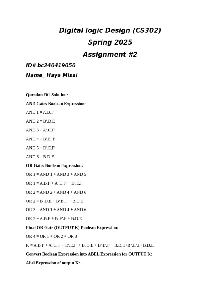 Digital Logic Design Assignment 2 Solutions | PDF