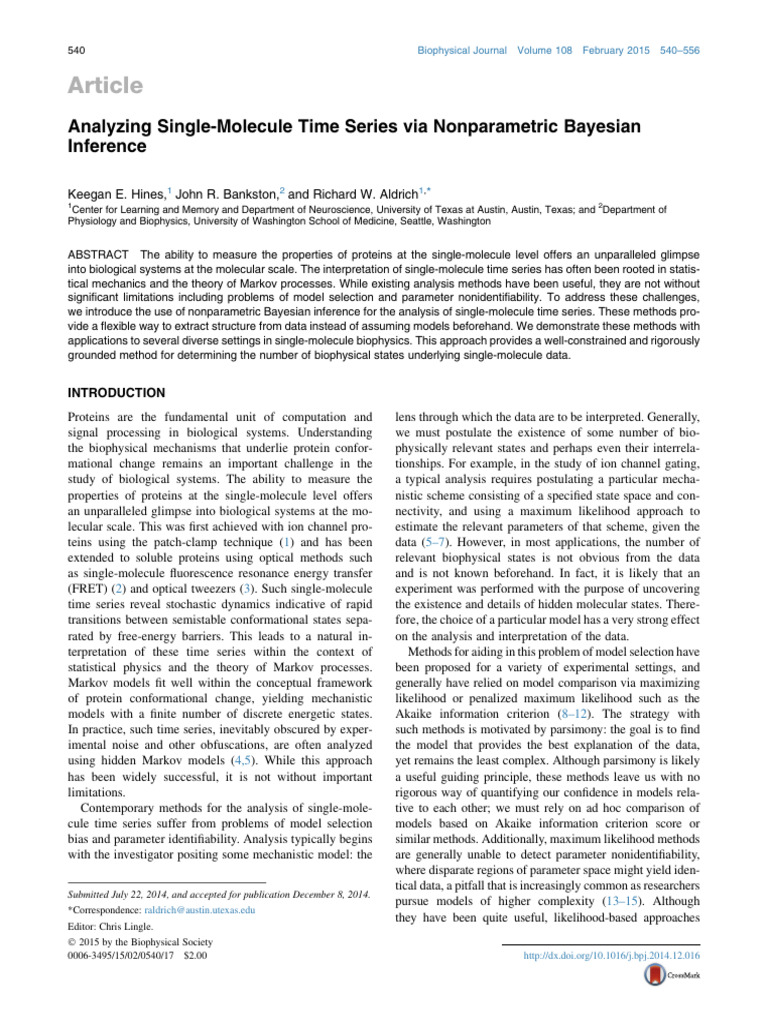 Nonparametric Bayesian Inference for Single-Molecule Analysis | PDF ...