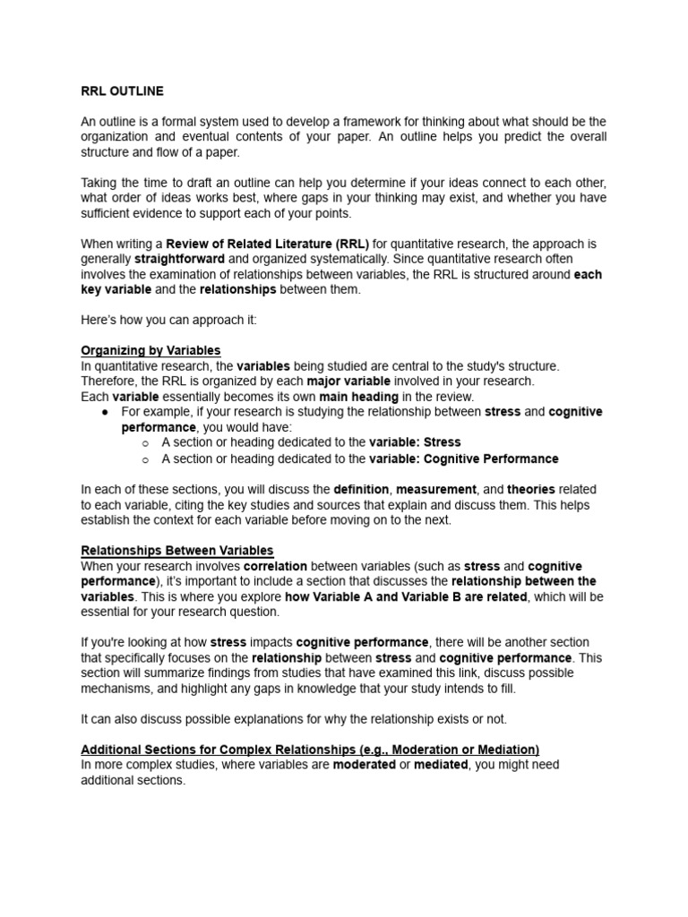 RRL Outline for Quantitative Research | PDF | Paragraph | Cognition