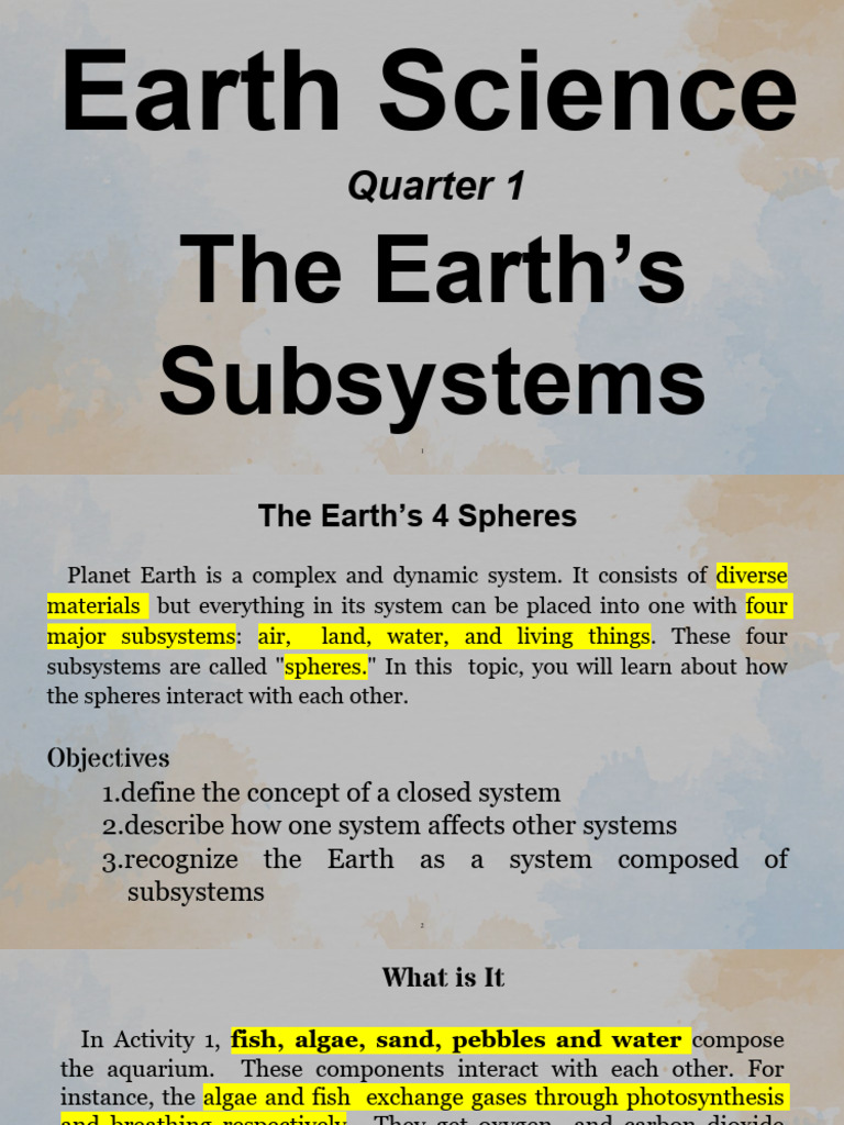 2 - Q1-Earth-Science - EARTH'S SUBSYSTEMS | PDF | Atmosphere Of Earth ...