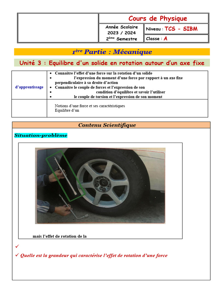 Équilibre et rotation des solides en physique | PDF | Moment d'une ...
