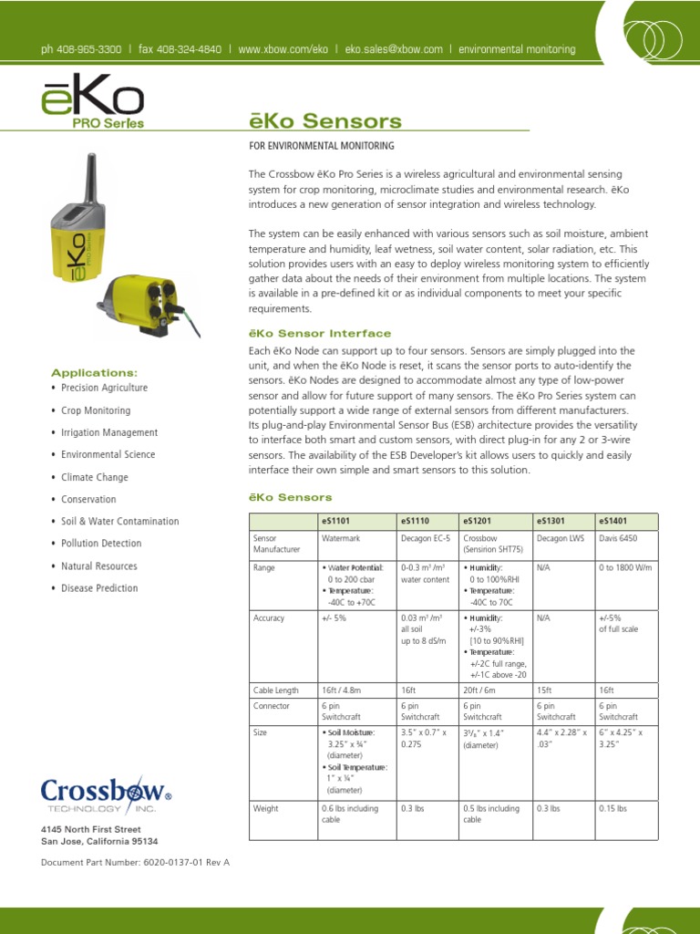 Eko Sensors Datasheet PDF Environmental Monitoring Humidity
