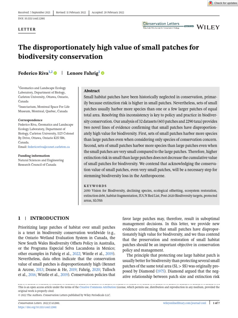Conservation Letters - 2022 - Riva - The Disproportionately High Value ...