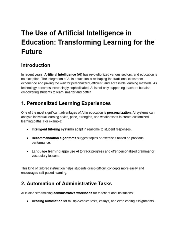 The Use of Artificial Intelligence in Education - Transforming Learning ...
