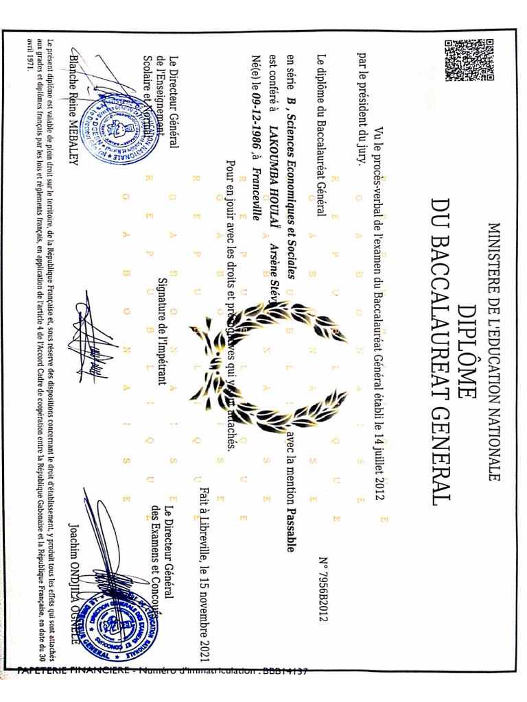 Diplome de Baccalaureat | PDF