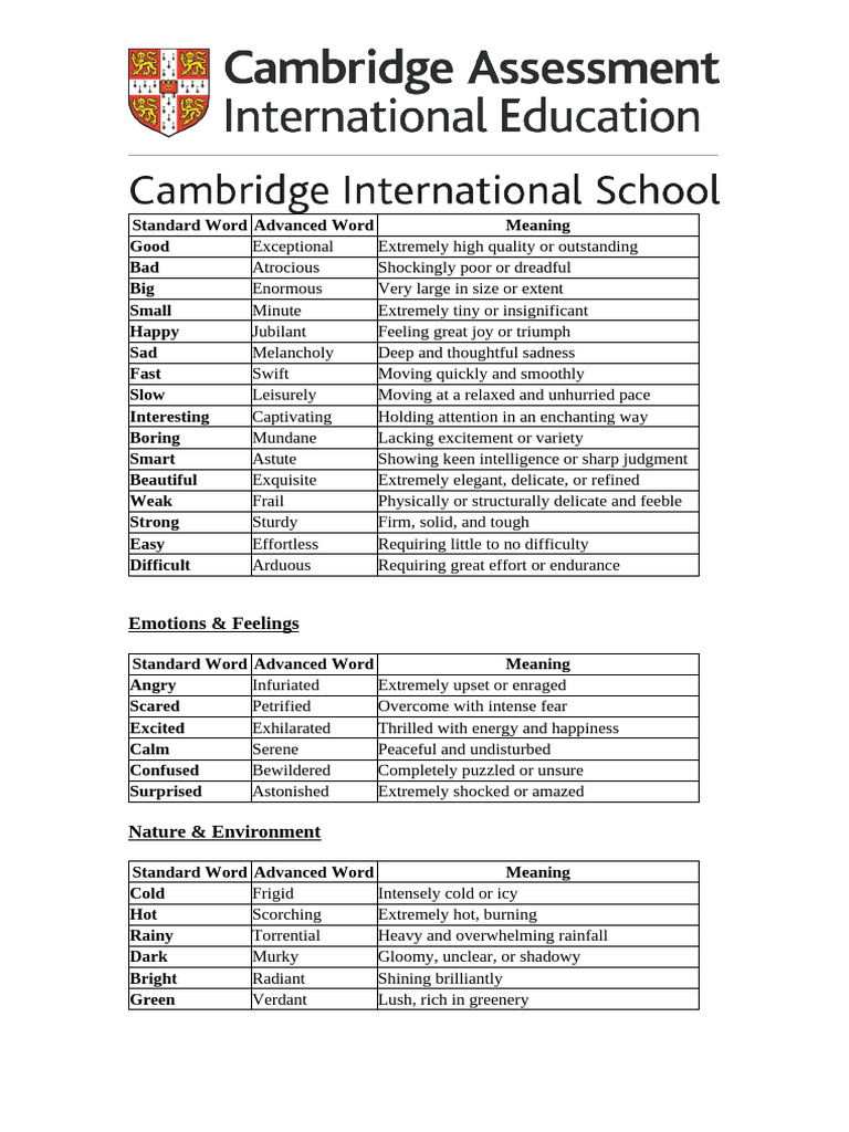 Advanced Vocabulary Enhancements Guide | PDF