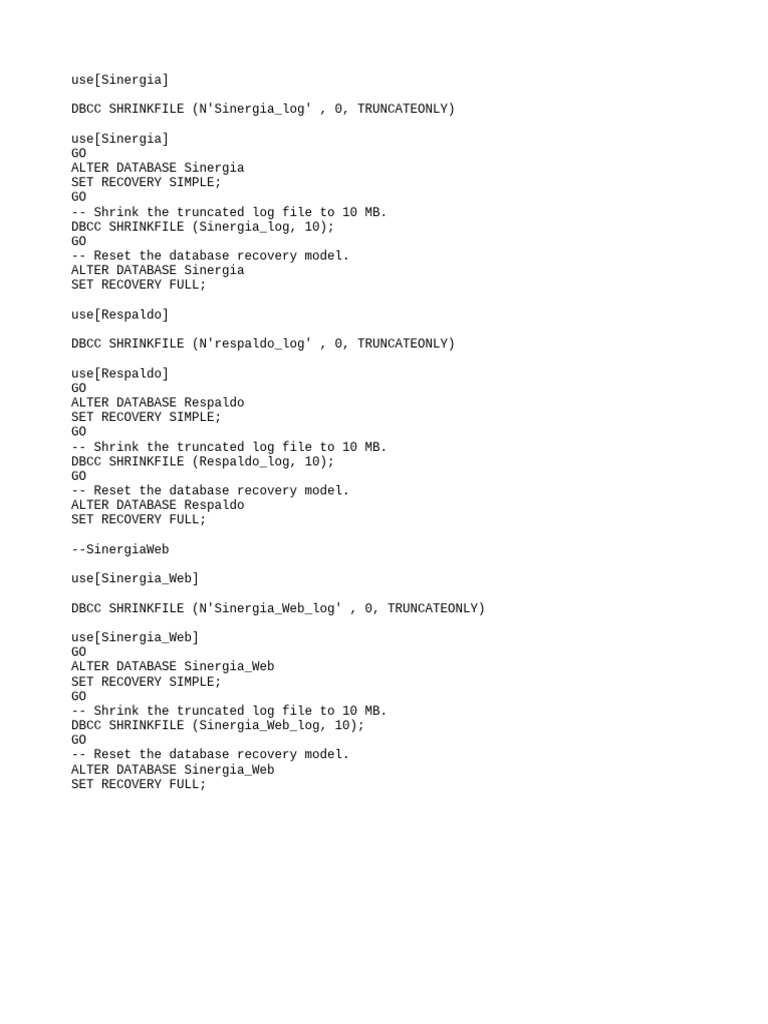SQL Log File Shrink Procedures | PDF
