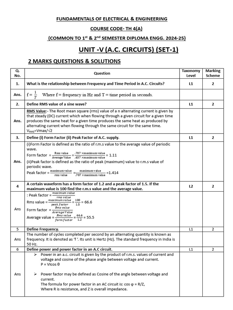AC Circuit Fundamentals: Questions & Solutions | PDF | Electrical ...