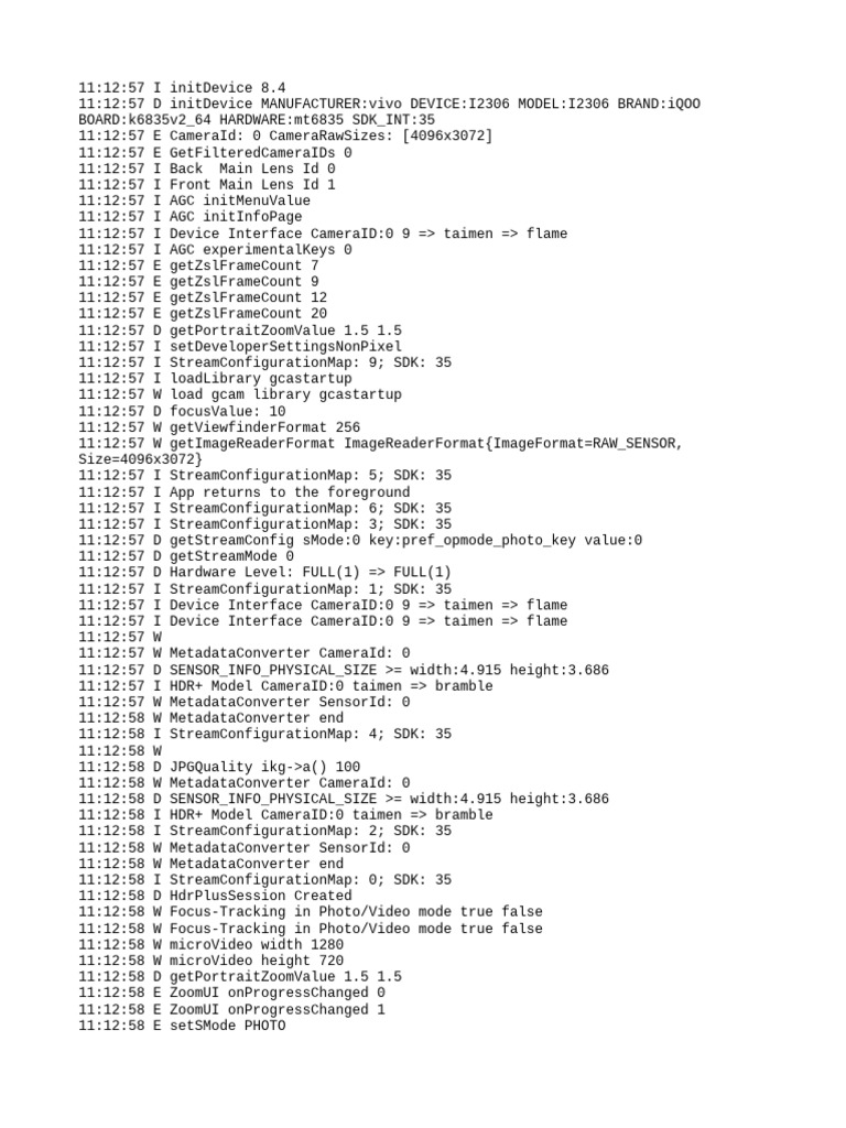 Vivo iQOO I2306 Camera Log Analysis | PDF | Software Development Kit ...