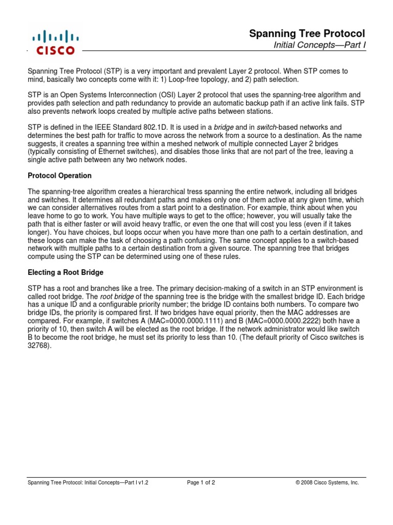 Spanning Tree Protocol Initial Concepts-Part I v1.2 | PDF ...
