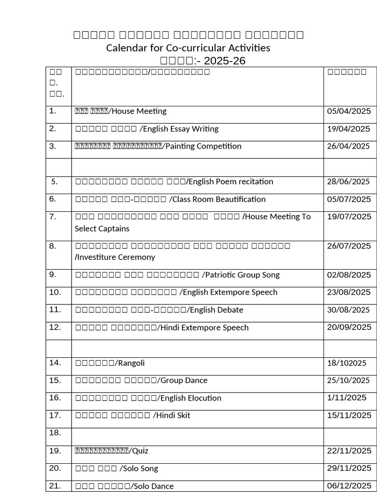 Cca Session 2024-25 Competition List | PDF