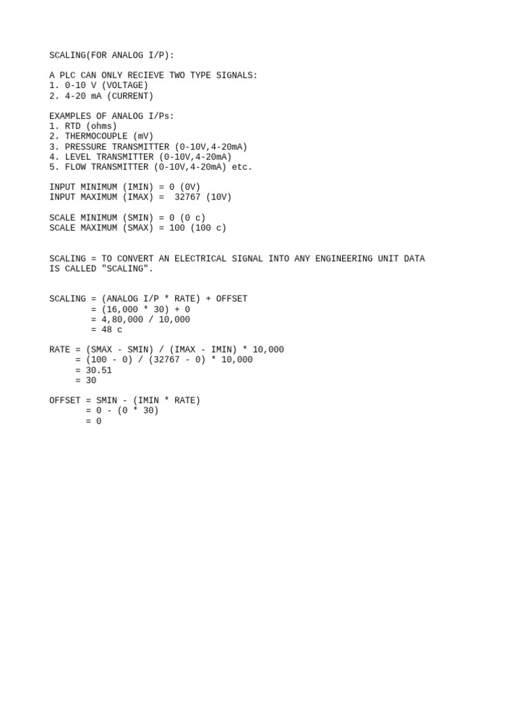 PLC Analog Input Scaling Formula | PDF