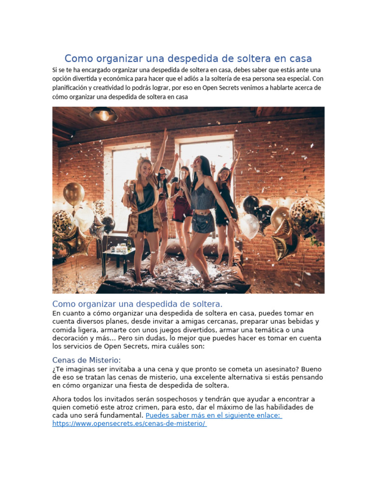 Como Organizar Una Despedida de Soltera en Casa | PDF