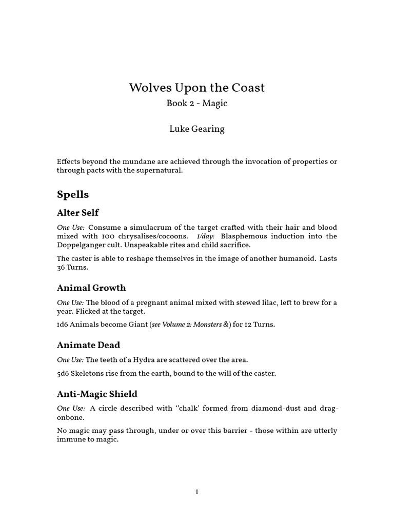 Wolves Upon the Coast: Magic Spells Guide | PDF | Snake