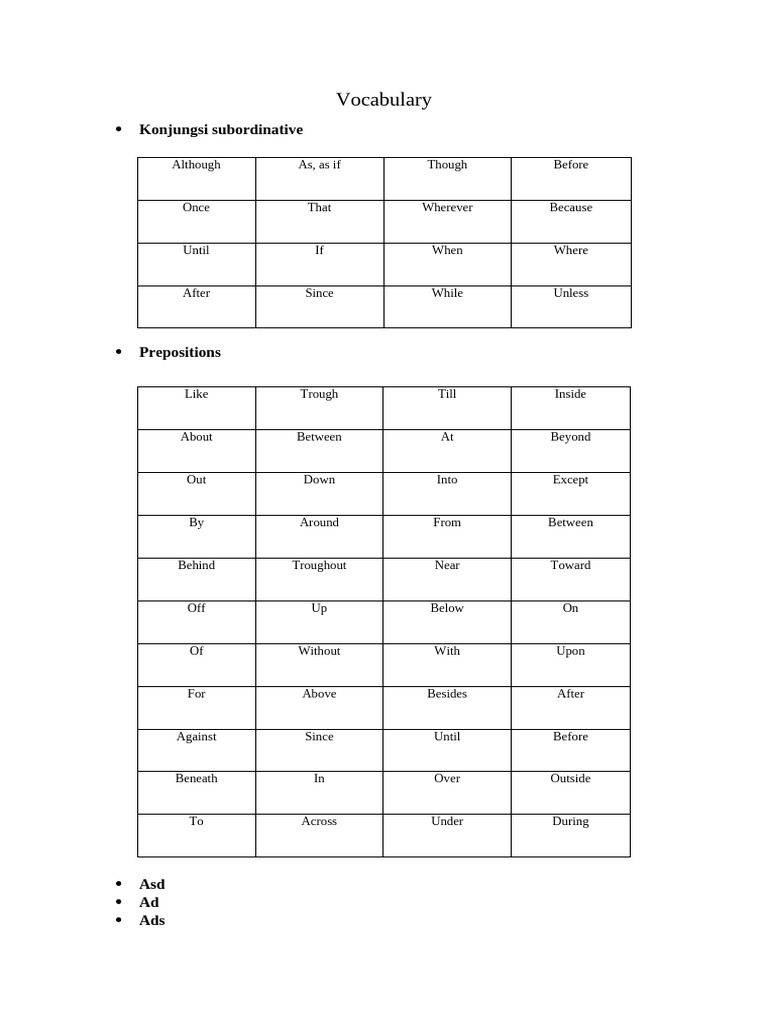 Subordinating Conjunctions & Prepositions | PDF