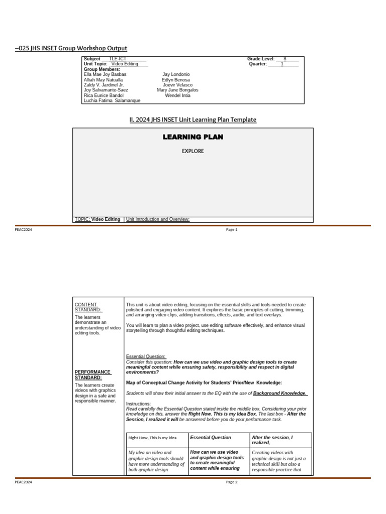 Video Editing Learning Plan for Grade 8 | PDF | Editing | Multimedia