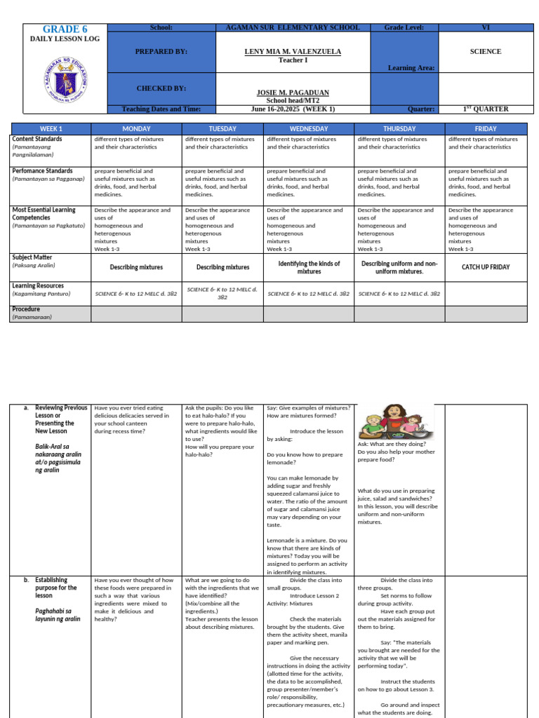 Grade 6 Science Lesson on Mixtures | PDF | Mixture | Chemical Substances