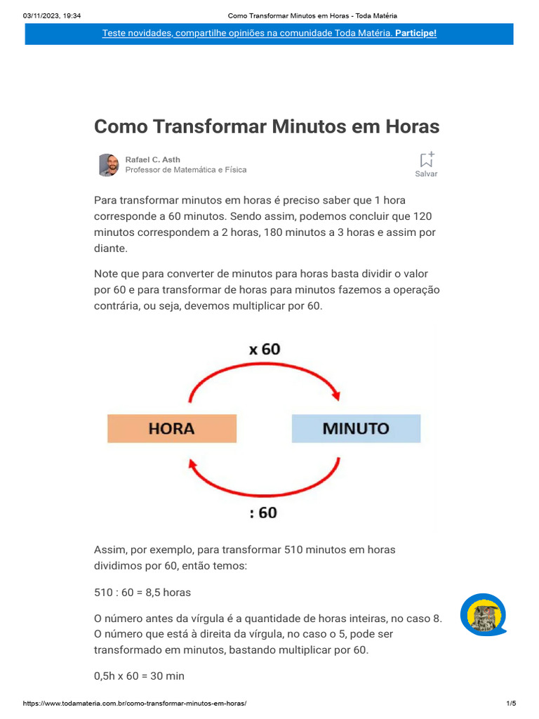 Converter Minutos em Horas | PDF | Tempo